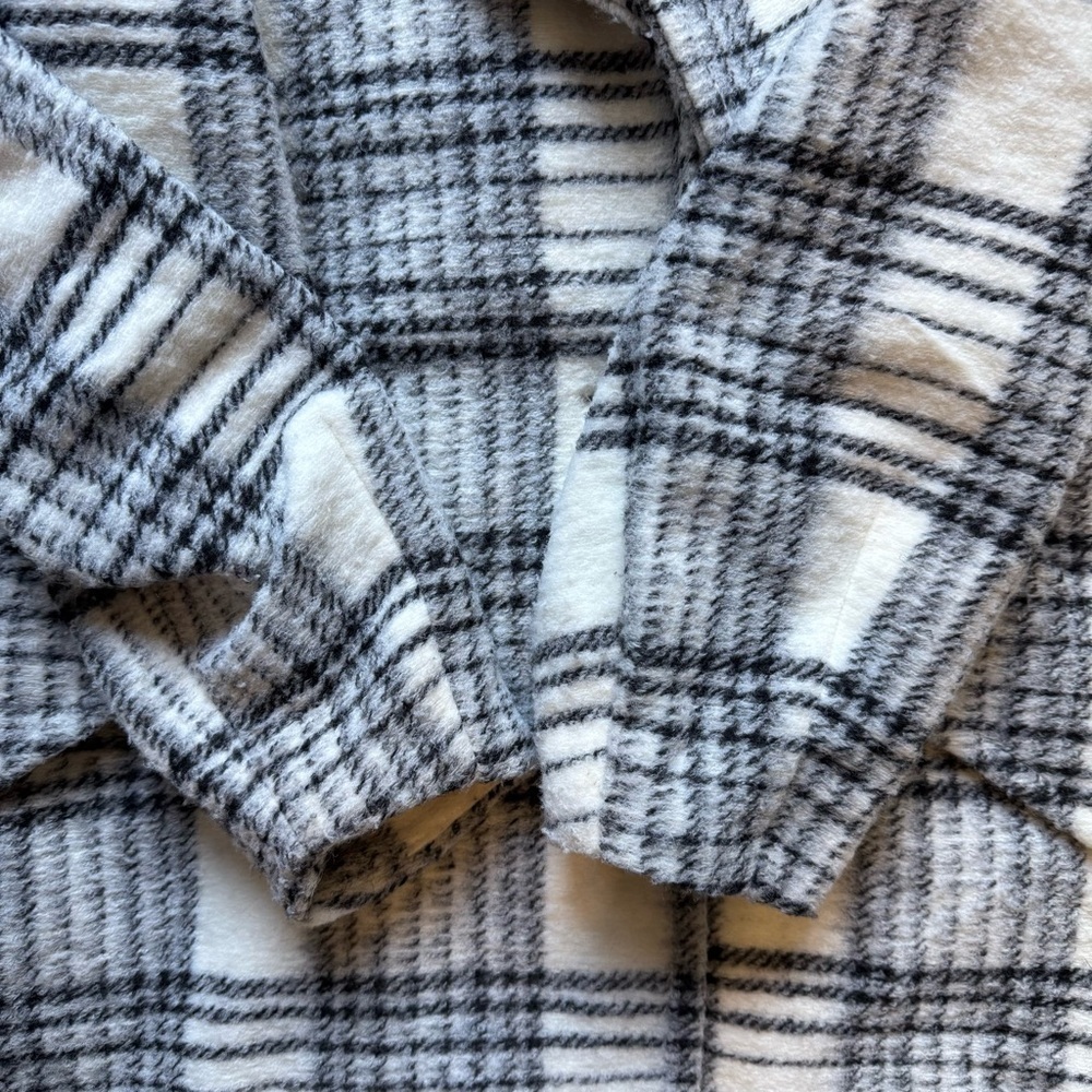 Dex Black and Cream White Plaid Trench Pea Coat Size S Cozy Winter - Picture 10 of 15